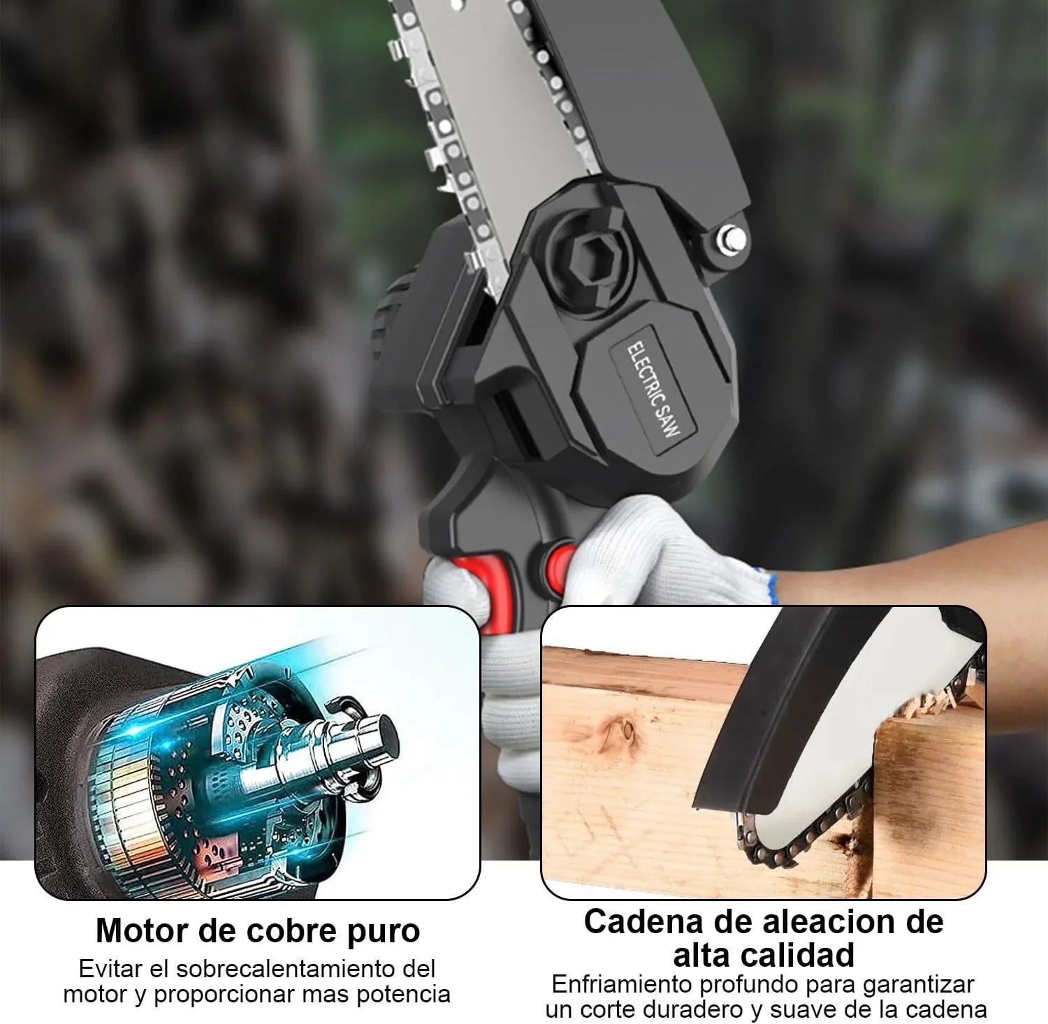 Potente Mini Motosierra Inalámbrica